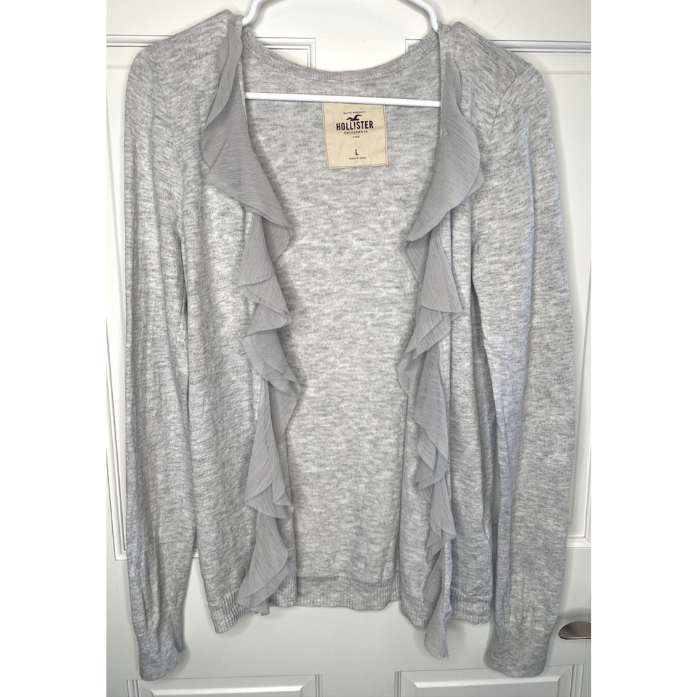 Hollister Y2K Women's Ruffle Open Front Cardigan Sweater Sz L 90s Preppy Girly